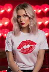 Women Valentine Red Lips Graphic Short Sleeve Tee Zarnesh