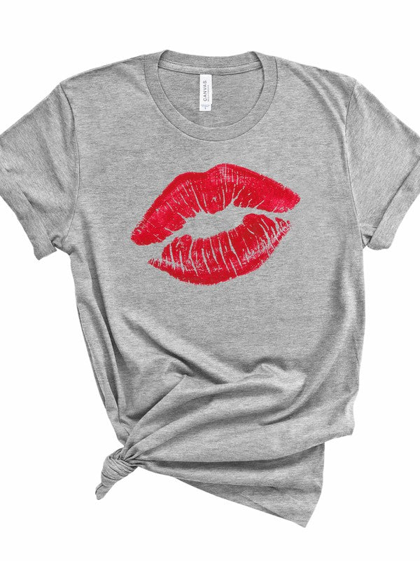 Women Valentine Red Lips Graphic Short Sleeve Tee Zarnesh