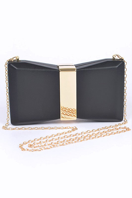 Women's Gold Trim Iconic Bow Inspired Box Clutch | Zarnesh