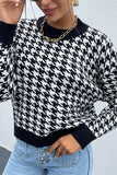 Women Pull Over Black Houndstooth Pattern Drop Shoulder Sweater Zarnesh
