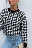 Women Pull Over Black Houndstooth Pattern Drop Shoulder Sweater Zarnesh