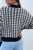Women Pull Over Black Houndstooth Pattern Drop Shoulder Sweater Zarnesh