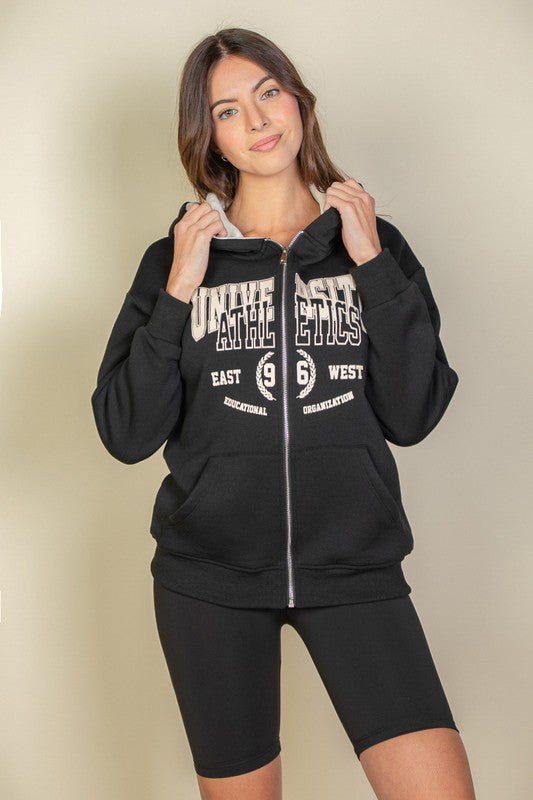 Women Graphic Drop Shoulder Zipper Up Hoodie | Zarnesh