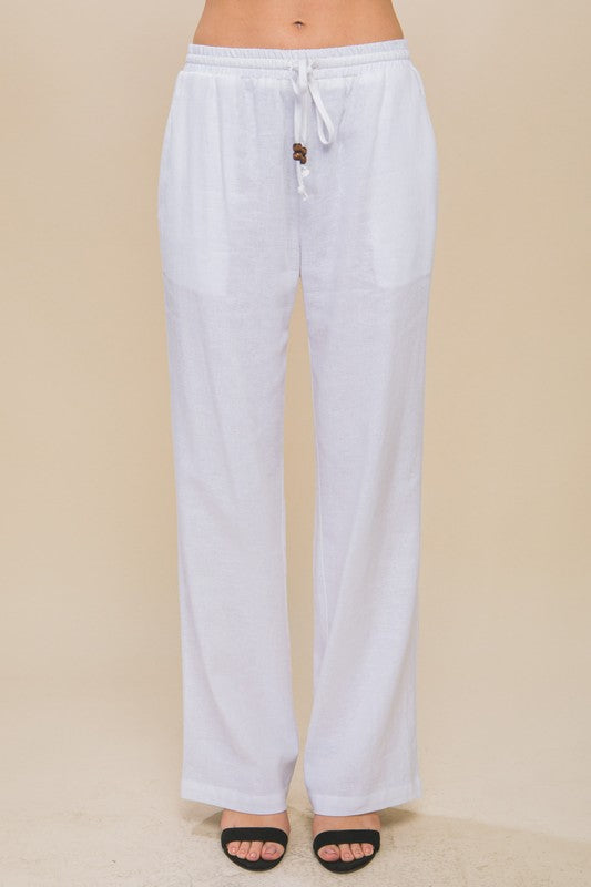 Women Linen Drawstring Waist Long Pants with Pockets | Zarnesh