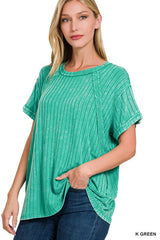 Women Ribbed Raglan Dolman Sleeve Boat-Neck Top | Zarnesh