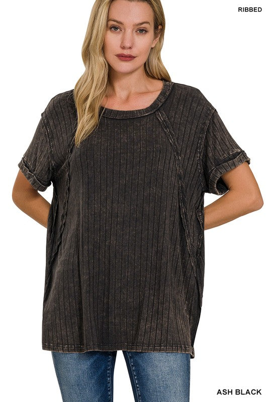 Women Ribbed Raglan Dolman Sleeve Boat-Neck Top | Zarnesh