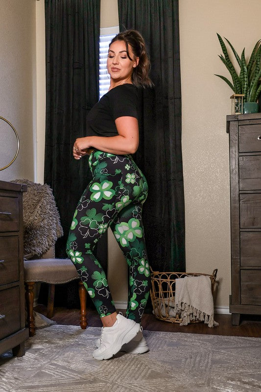 Women Plus St Patricks Day Shamrock Leggings Zarnesh