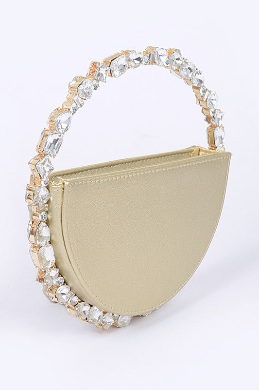 Women Crystal Handle Metallic Circle Clutch | Zarnesh