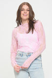 Women Plus Mesh Floral Print Mock Neck Regular Fit Top Plus Zarnesh