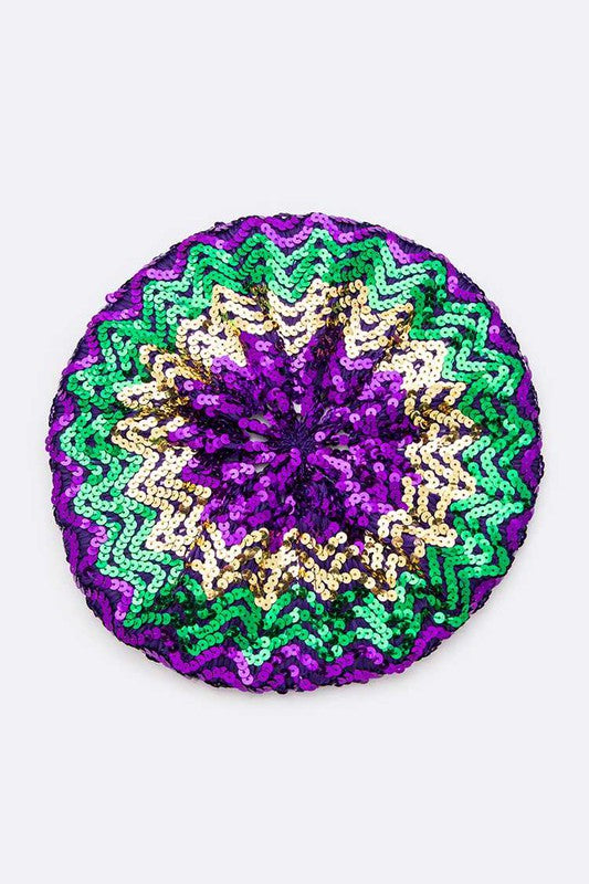 Women Mardi Gras Sequin Statement Stretchy Beret | Zarnesh