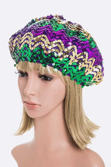 Women Mardi Gras Sequin Statement Stretchy Beret | Zarnesh