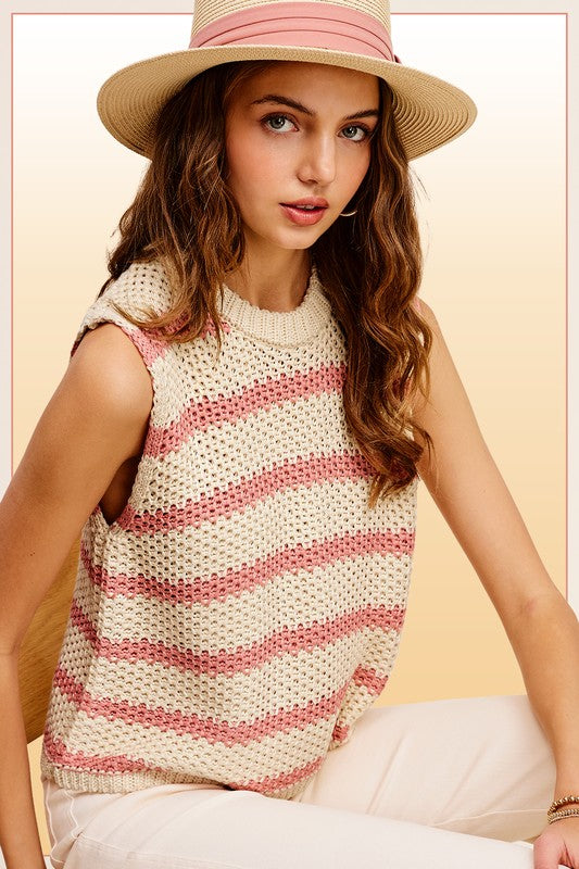 Women's Chunky Stripe Sleeveless Sweater Top | Zarnesh