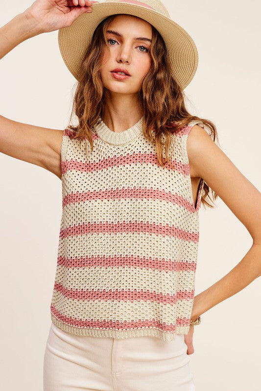 Women's Chunky Stripe Sleeveless Sweater Top | Zarnesh