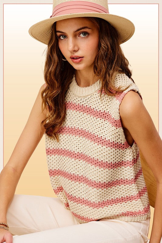 Women's Chunky Stripe Sleeveless Sweater Top | Zarnesh