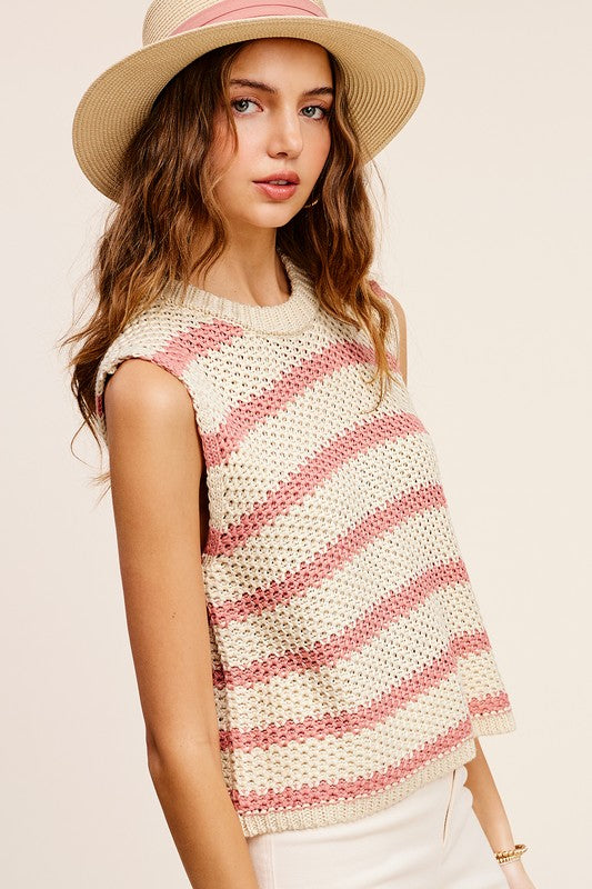 Women's Chunky Stripe Sleeveless Sweater Top | Zarnesh