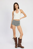 Women Versatile Texture Ribbed Halter Neck Top Zarnesh