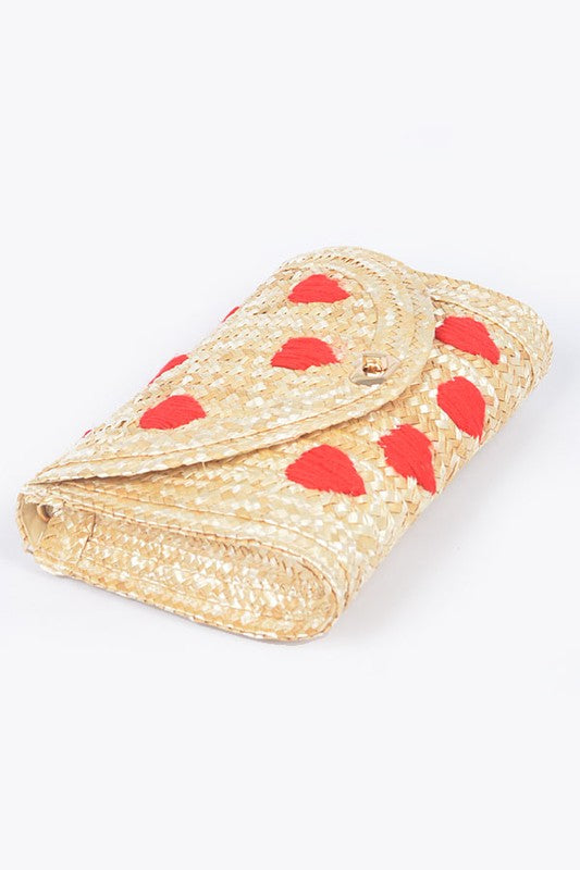 Women Heart Pattern Straw Convertible Clutch Bag Zarnesh