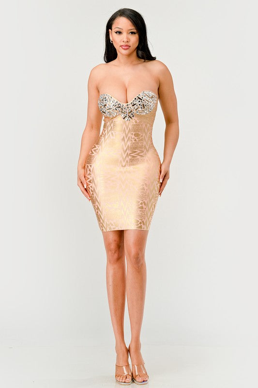 Women Gilded Glamour Strapless Dress | Zarnesh