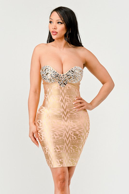 Women Gilded Glamour Strapless Dress | Zarnesh