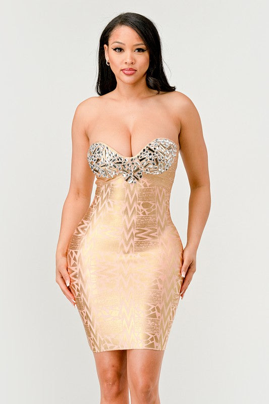 Women Gilded Glamour Strapless Dress | Zarnesh