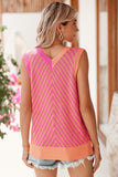 Women Pink Abstract Stripe Chevron Knit V Neck Sleeveless Top Zarnesh