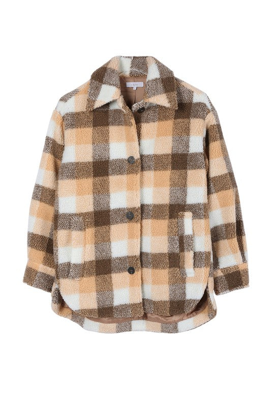 Women’s Plaid Sherpa Jacket with Pockets | Zarnesh