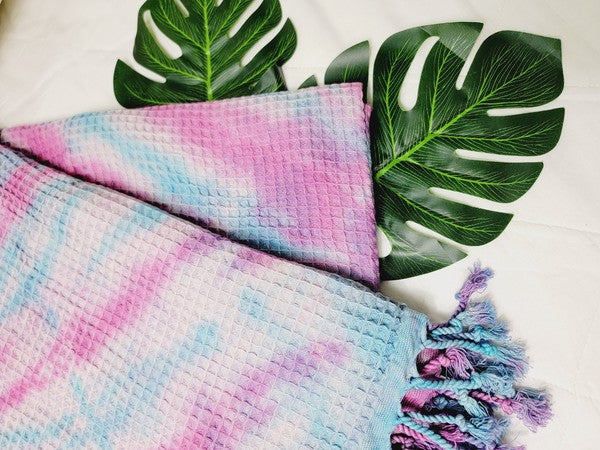 Premium Waffle 100% cotton unisex throw Absorbent Bath Towel - Blue Pink | Zarnesh