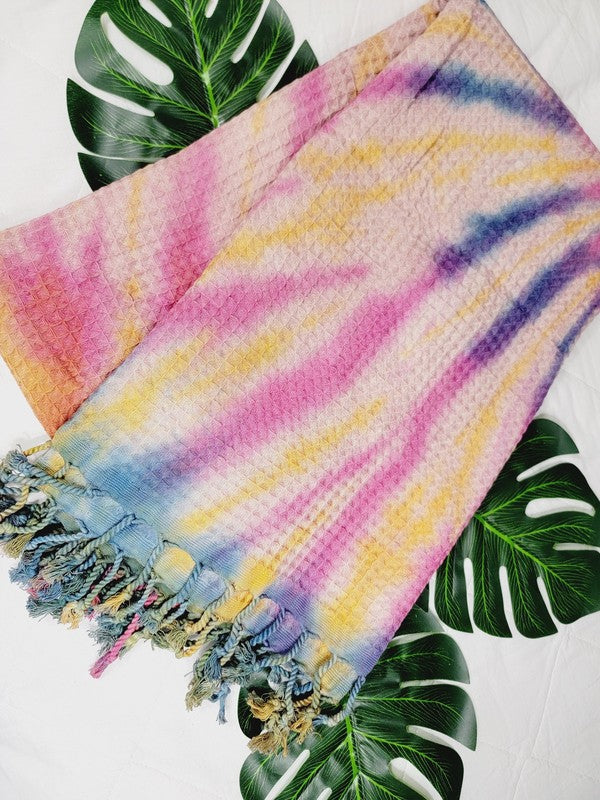 Premium Waffle 100% cotton unisex throw Absorbent Bath Towel - Rainbow | Zarnesh