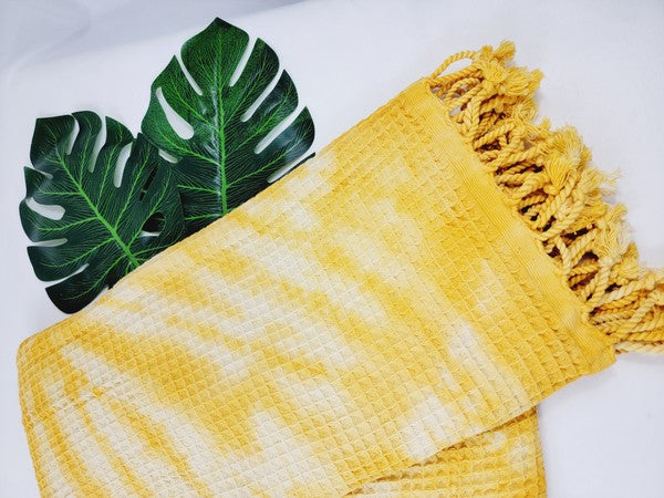 Premium Waffle 100% cotton unisex throw Absorbent Bath Towel - Yellow | Zarnesh