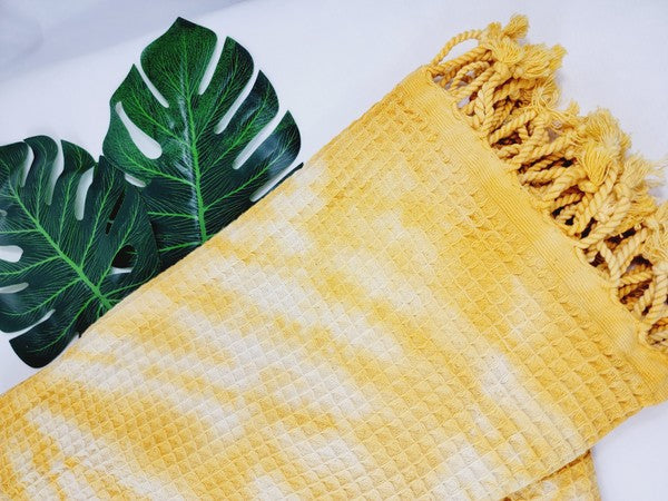 Premium Waffle 100% cotton unisex throw Absorbent Bath Towel - Yellow | Zarnesh