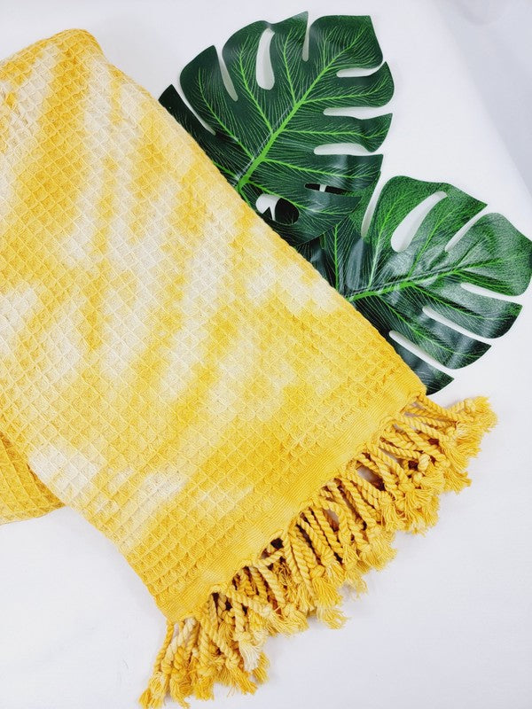 Premium Waffle 100% cotton unisex throw Absorbent Bath Towel - Yellow | Zarnesh