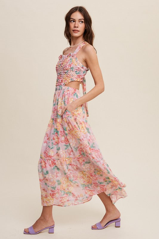 Women Floral Bubble Textured Two-Piece Style Maxi Dress | Zarnesh