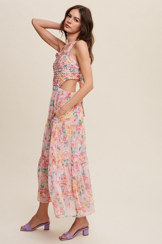 Women Floral Bubble Textured Two-Piece Style Maxi Dress | Zarnesh