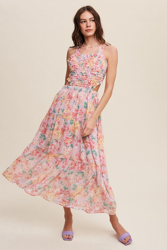 Women Floral Bubble Textured Two-Piece Style Maxi Dress | Zarnesh