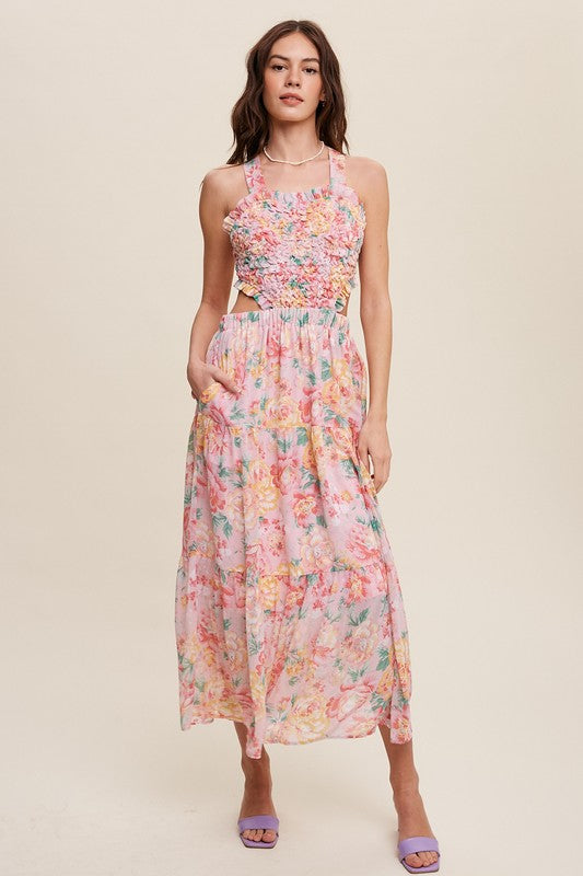 Women Floral Bubble Textured Two-Piece Style Maxi Dress | Zarnesh