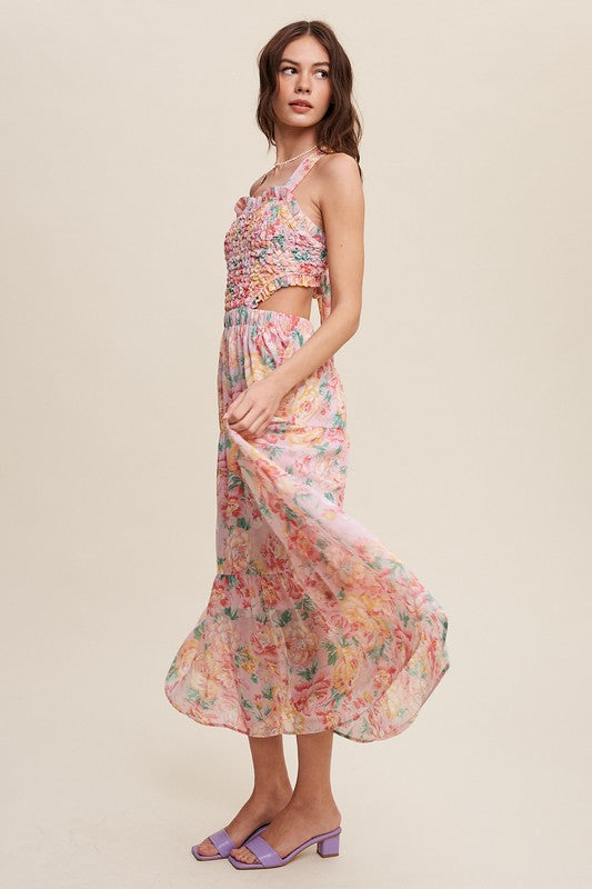 Women Floral Bubble Textured Two-Piece Style Maxi Dress | Zarnesh