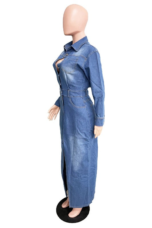 WOMEN FASHION DENIM LONG MAXI DRESS | ZARNESH