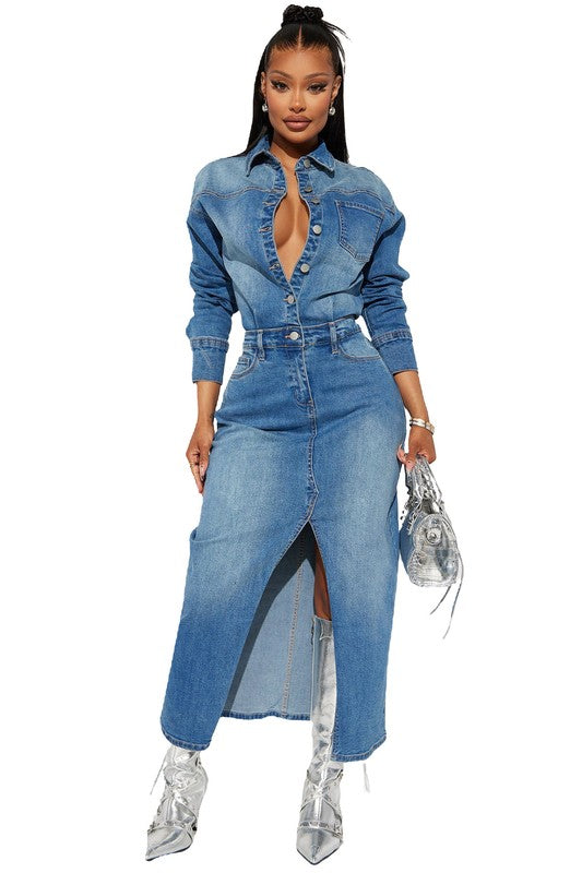 WOMEN FASHION DENIM LONG MAXI DRESS | ZARNESH