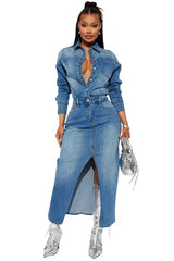 WOMEN FASHION DENIM LONG MAXI DRESS | ZARNESH