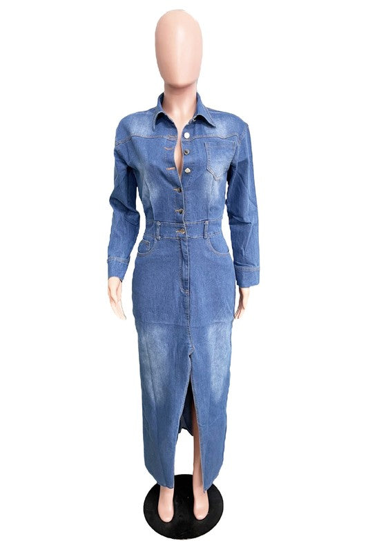 WOMEN FASHION DENIM LONG MAXI DRESS | ZARNESH