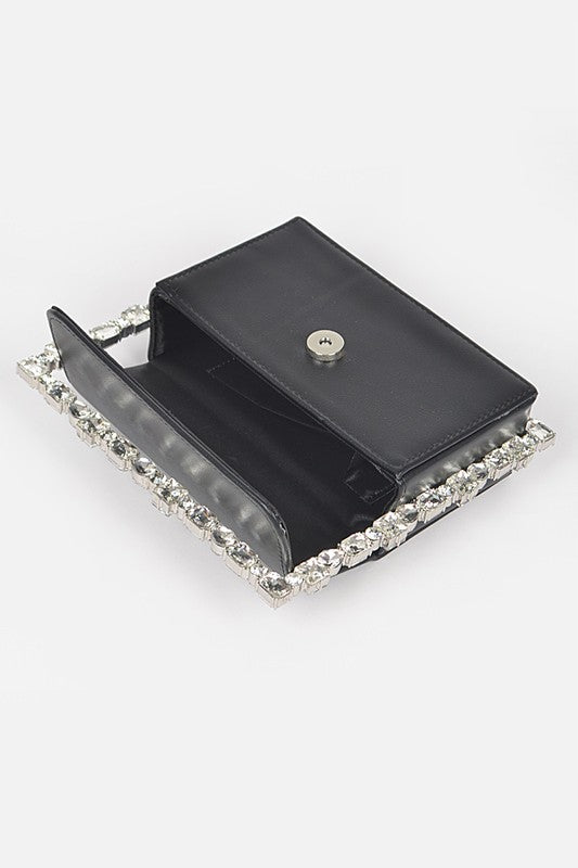 Women Rhinestone Square Iconic Clutch Vegan Leather Zarnesh