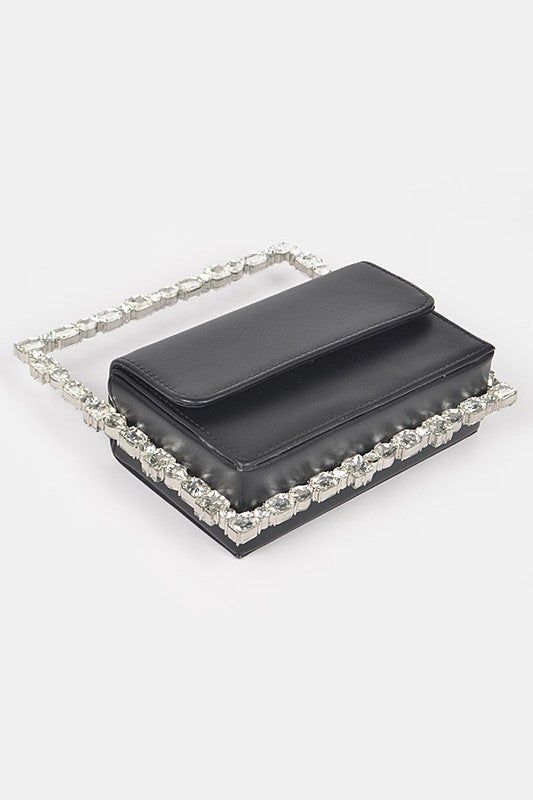 Women Rhinestone Square Iconic Clutch Vegan Leather Zarnesh