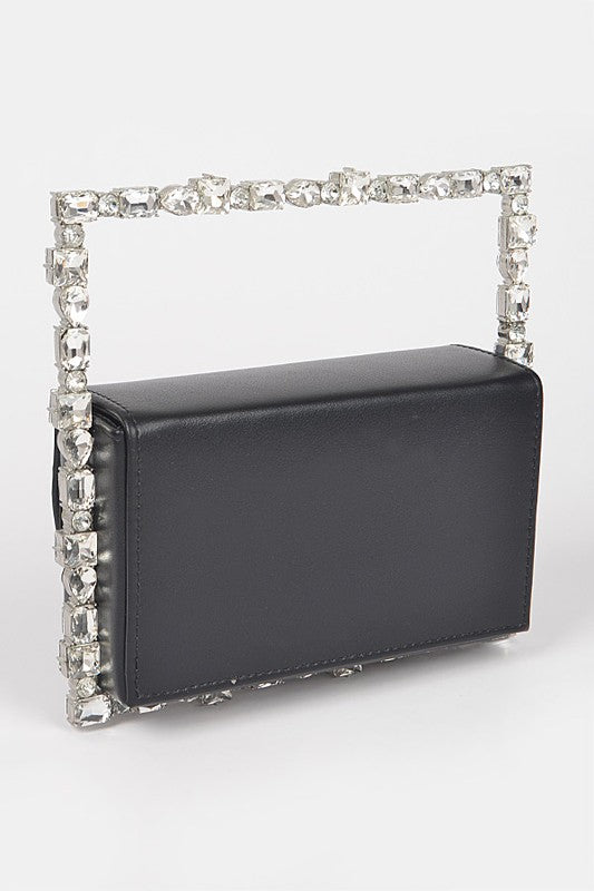 Women Rhinestone Square Iconic Clutch Vegan Leather Zarnesh