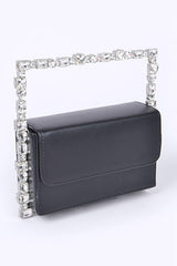 Women Rhinestone Square Iconic Clutch Vegan Leather Zarnesh