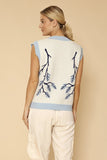 Women Branch Intarsia V Neckline Sleeveless Knit Sweater Vest Zarnesh