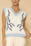 Women Branch Intarsia V Neckline Sleeveless Knit Sweater Vest Zarnesh