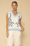 Women Branch Intarsia V Neckline Sleeveless Knit Sweater Vest Zarnesh