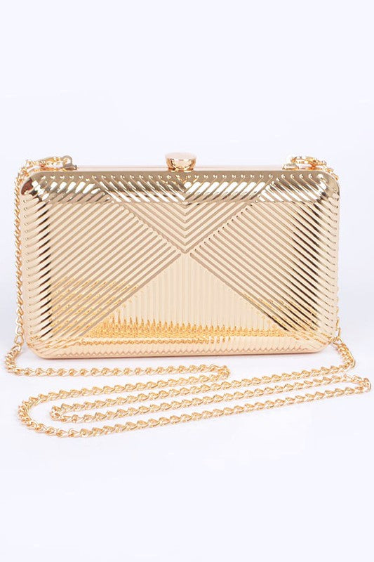 Womens Textured Shiny Metal Box Clutch Chain Shoulder Purse | Zarnesh