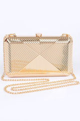 Womens Textured Shiny Metal Box Clutch Chain Shoulder Purse | Zarnesh