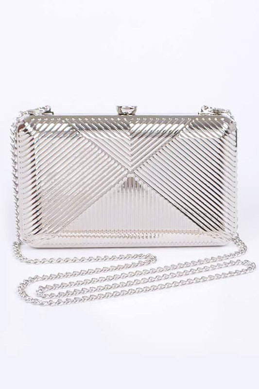 Womens Textured Shiny Metal Box Clutch Chain Shoulder Purse | Zarnesh